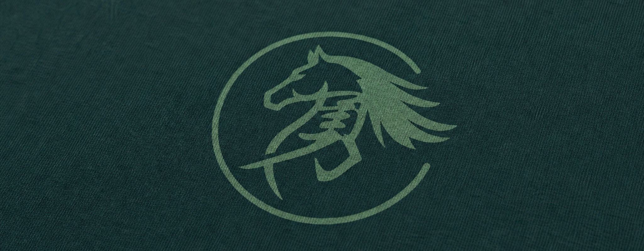 Nahaufnahme des Pfernando Logos von einem Pferando Green T-Shirt in Dunkelgrün